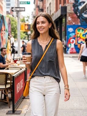 GO BY GO SILK Washable Silk Blend Zip Tank Top Charcoal Grey XS Raw Hem Pocket